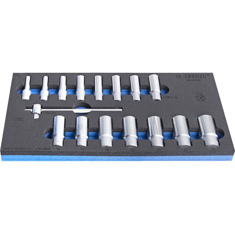 Unior 964/56SOS Komplekts long Muciņas 3/8 in SOS tool tray /16