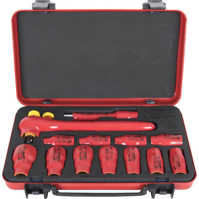 Unior 190VDEDP6P13B Izolēto VDE muciņu komplekts 1/2 metāla kastē 8 - 27/13