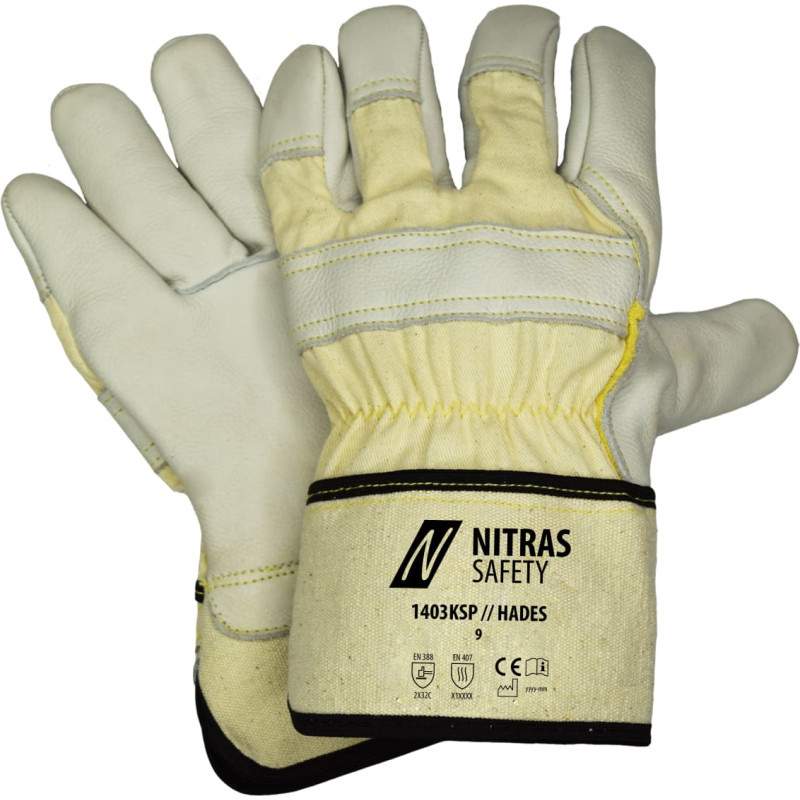 Nitras HADES, griezuma aizsargcimdi, dabīgā krāsa / pelēks, EN 388, EN 410