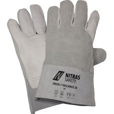 Nitras VULCANUS 28, piecu pirkstu ādas cimdi, pelēks/pelēks, EN 388, EN 407