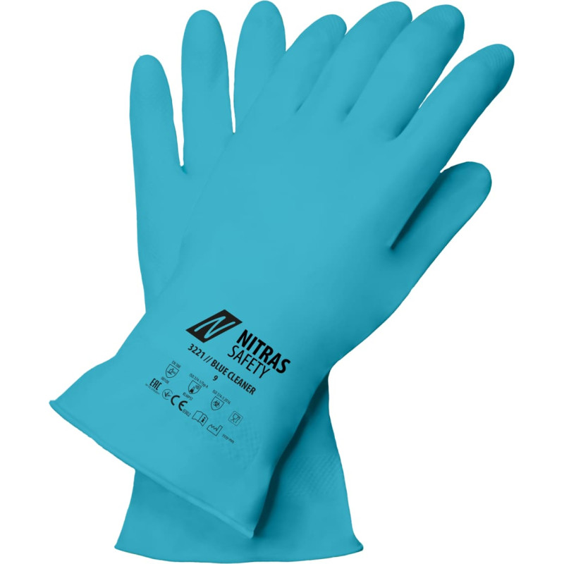 Nitras BLUE CLEANER, ķīmiskie aizsargcimdi, zils, EN 388, EN ISO 374