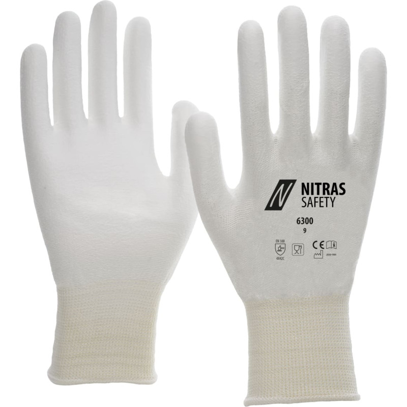 Nitras griezuma aizsargcimdi, balti/balti, EN 388