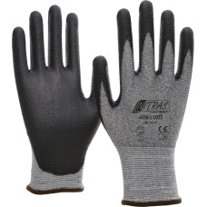 Nitras CUT3, griezuma aizsargcimdi, pelēks, PU pārklājums, daļēji pārklāts uz plaukstas un pirkstu galiem, melns, EN 388