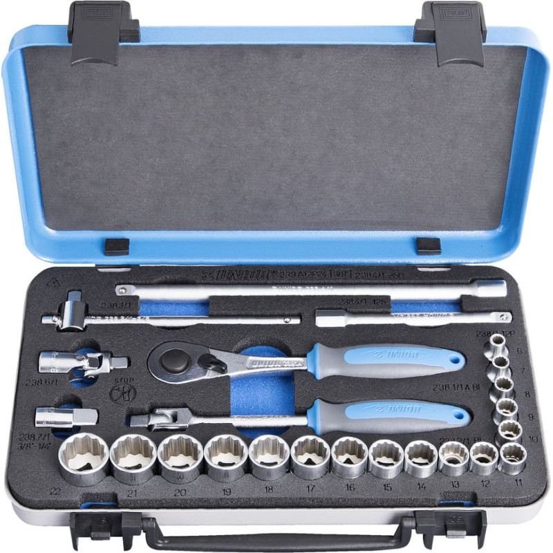 Unior 239A12P24 Muciņu komplekts 3/8 metāla kastē 6 - 22/24