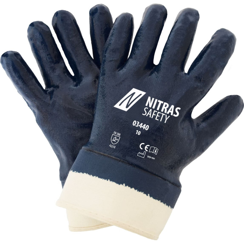 Nitras nitrila cimdi, dabīgā krāsa/zils, EN 401