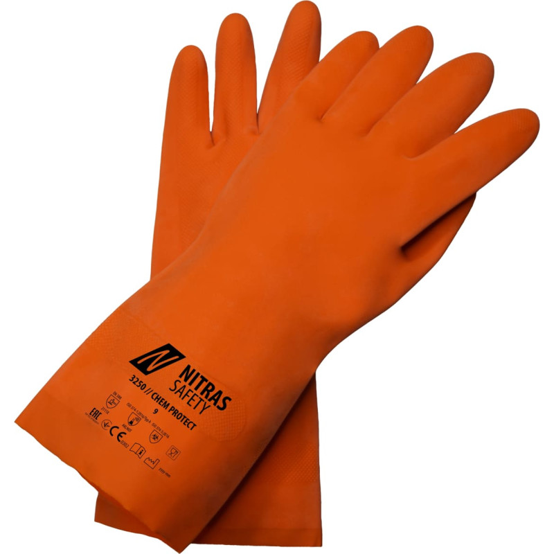 Nitras CHEM PROTECT, ķīmiskie aizsargcimdi, oranži, EN 388, EN ISO 374