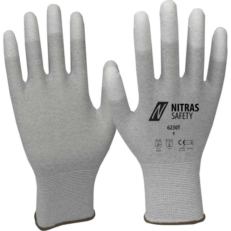 Nitras antistatiski cimdi, pelēki/balti, EN 388