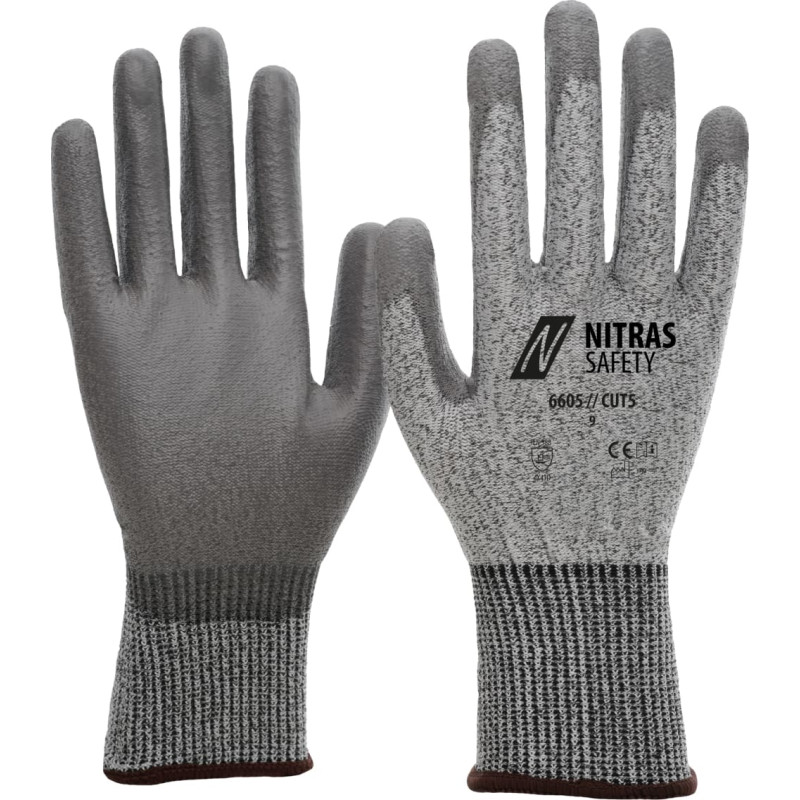 Nitras CUT5, griezuma aizsargcimdi, pelēks/pelēks, EN 388