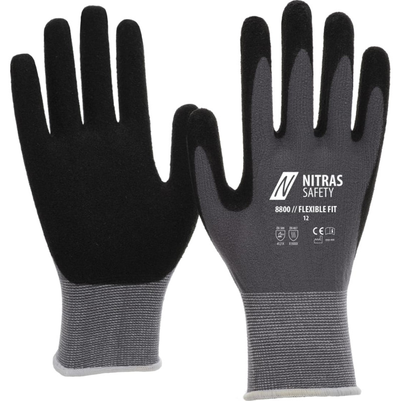 Nitras FLEXIBLE FIT, montāžas cimdi, pelēks/melns, EN 388, EN 407, OEKO-TEX