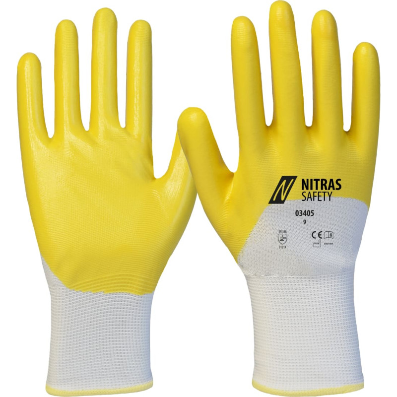 Nitras nitrila cimdi, balti/dzelteni, EN 388