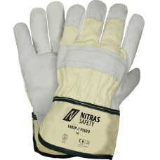 Nitras PLUTO, govs graudu ādas cimdi, dabīgā krāsa / pelēks, EN 388