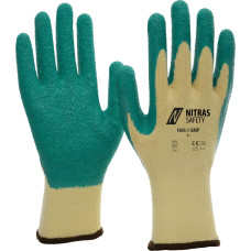 Nitras GRIP, lateksa cimdi, poliesters, dzeltens/zaļš, EN 388