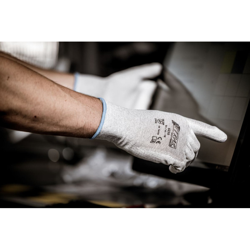 Nitras antistatiski cimdi, pelēki/balti, EN 388