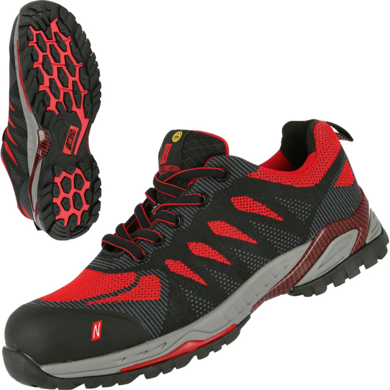 Nitras PRO STEP, S1P drošības apavi, melni/sarkani, EN ISO 20345, EN 61340-4-3, DGUV noteikums 112-191