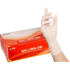 Nitras IDEAL CARE, lateksa vienreizlietojamie cimdi, balti, kastīte pa 100 gab.