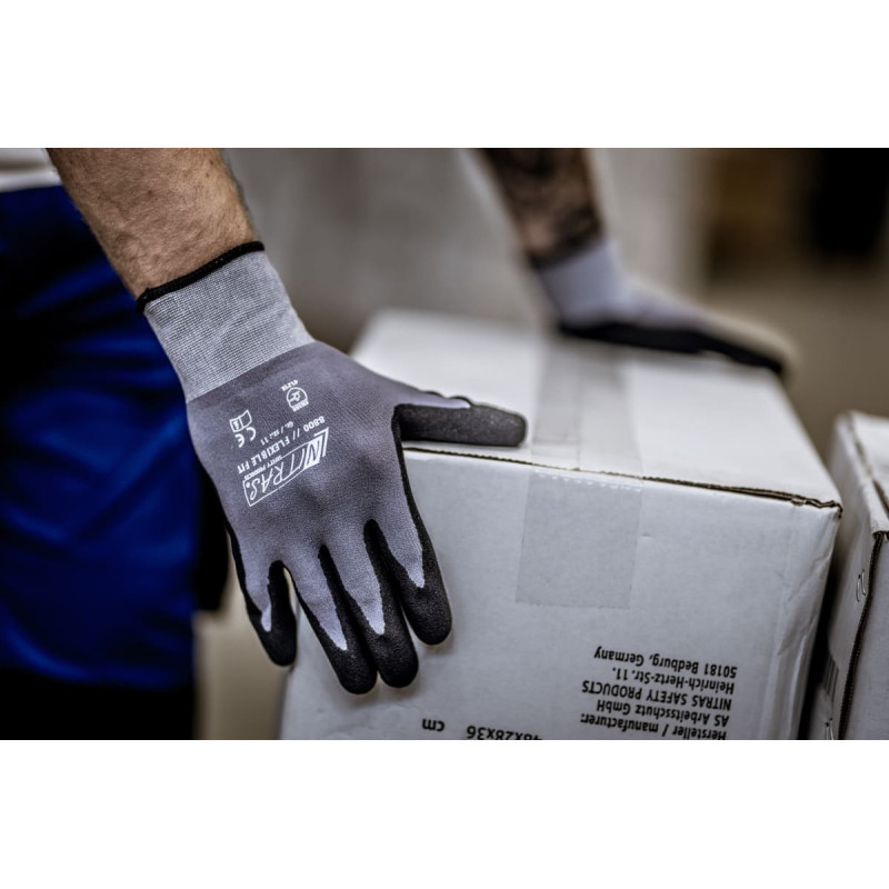 Nitras FLEXIBLE FIT, montāžas cimdi, pelēks/melns, EN 388, EN 407, OEKO-TEX