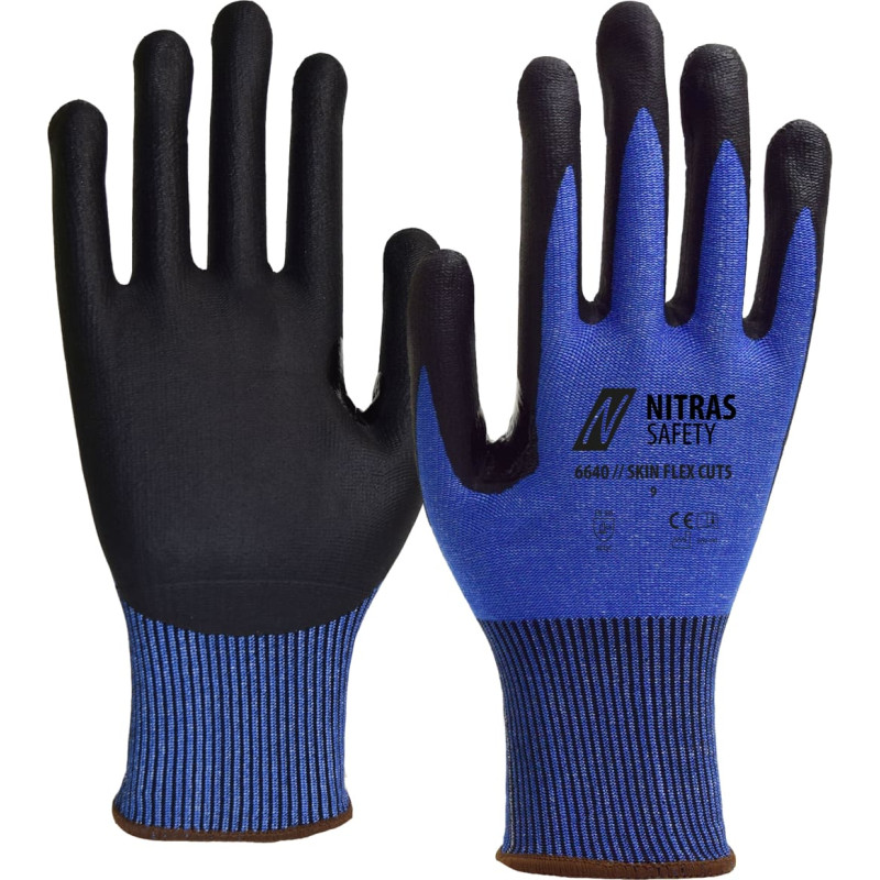 Nitras SKIN FLEX CUT5, griešanas aizsargcimdi, zils/melns, EN 388