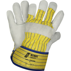 Nitras POSEIDON, govs graudu ādas cimdi, dzelteni / zili svītraini / pelēki, EN 388