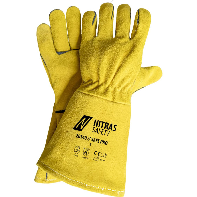 Nitras SAFE PRO, metināšanas cimdi, okera, EN ISO 21420, EN 388, EN 12479