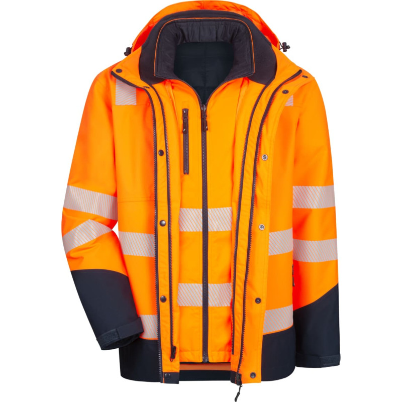 Nitras MOTION TEX VIZ PLUS, daudzfunkcionāla labi pamanāma jaka, neona oranža / tumši zila (krāsas kods: 4121), EN ISO 20471, EN 343