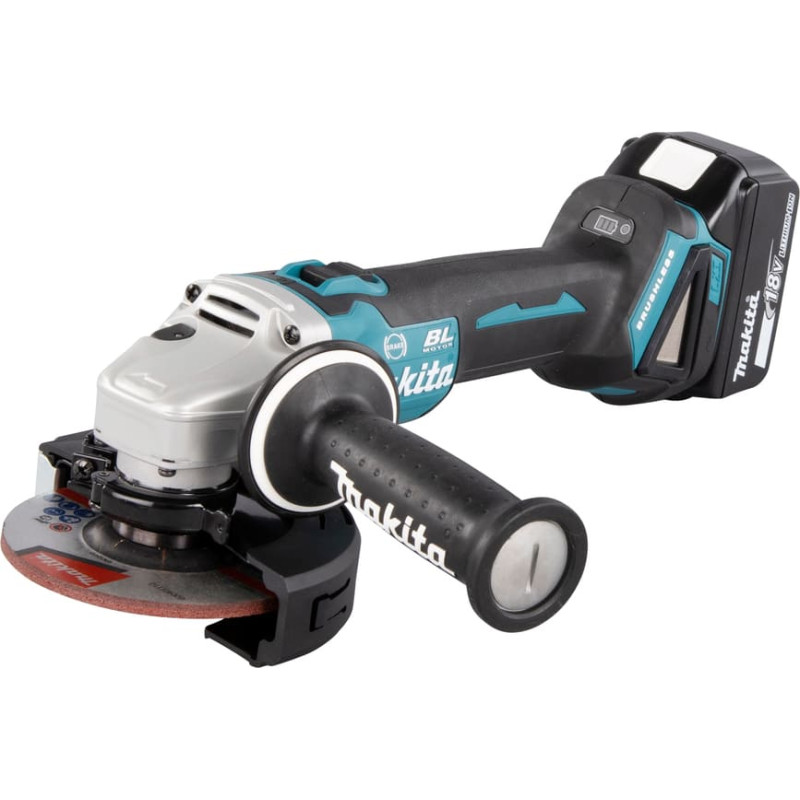 Makita Akumulatora leņķa slīpmašīna, 18 V, ø125mm, 2X5,0Ah, 8500 min-1 - 18V • 125 mm • 8 500 min⁻¹ DGA506RTJ