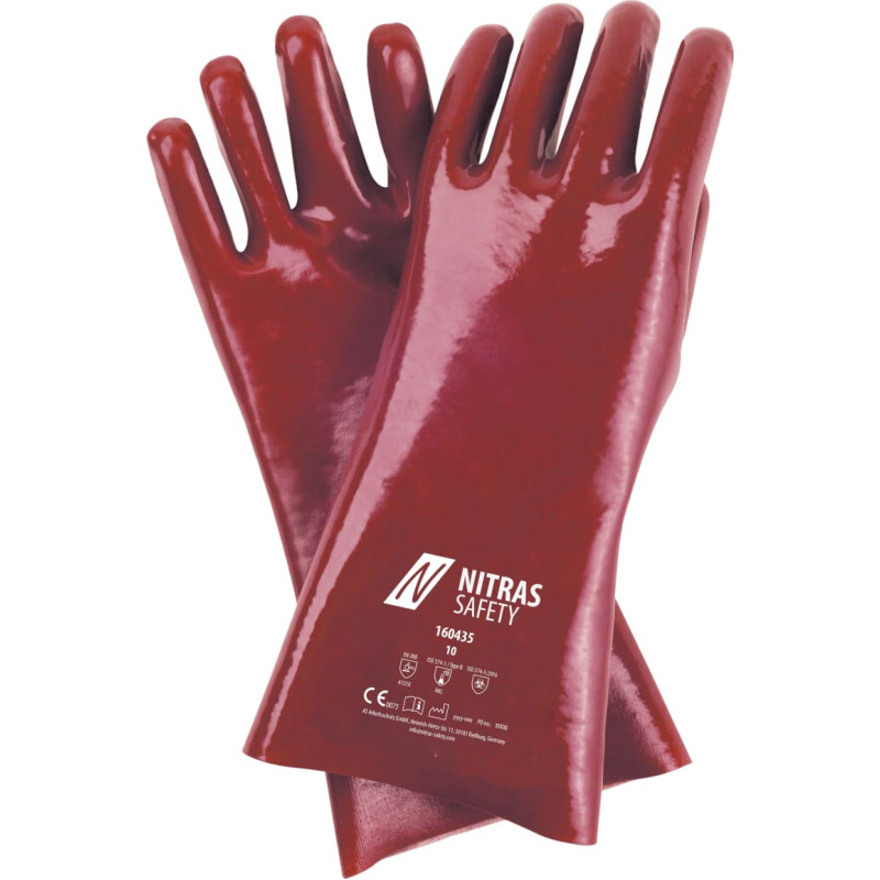 Nitras ķīmiskie aizsargcimdi, dabīgā krāsa / sarkans, EN 388, EN ISO 374