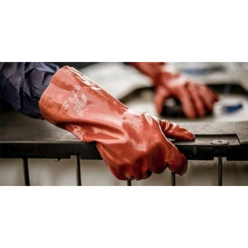 Nitras ķīmiskie aizsargcimdi, dabīgā krāsa / sarkans, EN 388, EN ISO 374