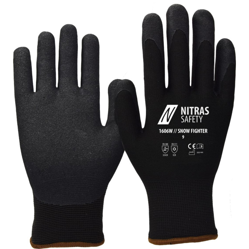 Nitras SNIEGA CĪNĪTĀJS, ziemas cimdi, melni, EN 388, EN 513