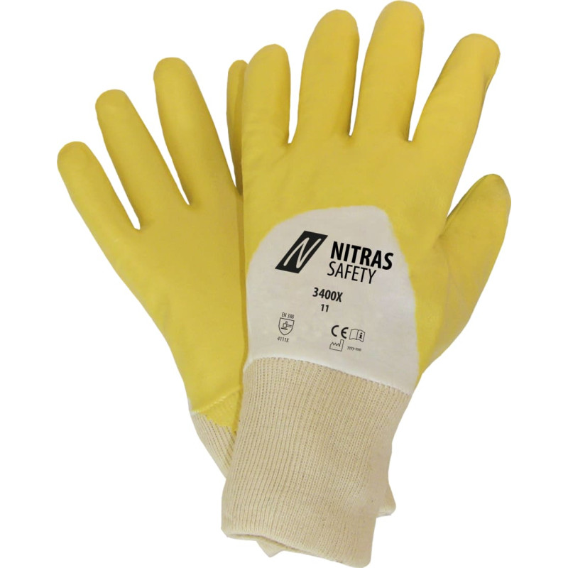 Nitras nitrila cimdi, dzelteni/balti, EN 388, OEKO-TEX