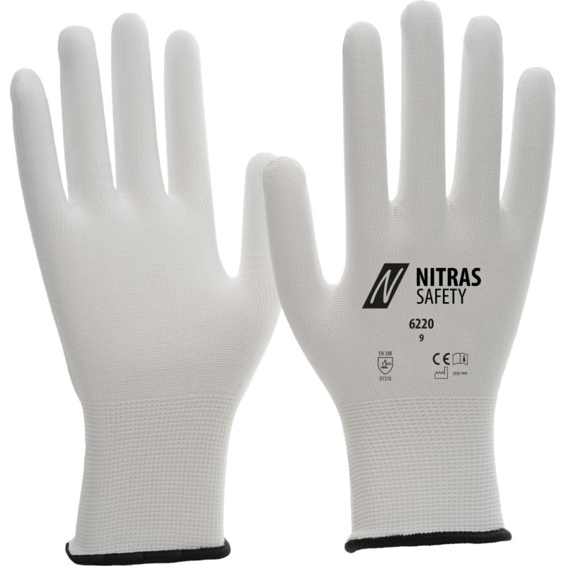 Nitras neilona cimdi, balti, EN 388