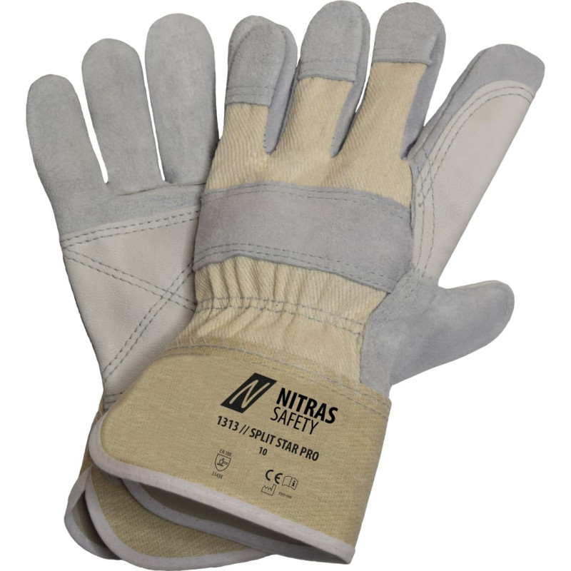 Nitras SPLIT STAR PRO, govs šķeltas ādas cimdi, dabīgā krāsa / pelēks, EN 388
