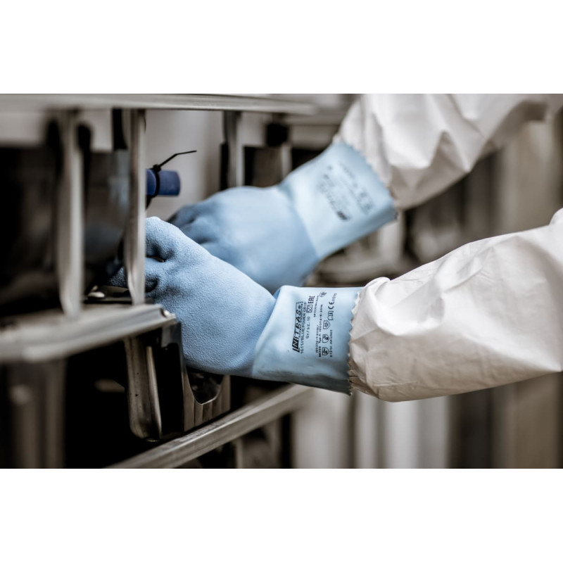 Nitras BLUE POWER GRIP, ķīmiskie aizsargcimdi, dabīgā krāsa / zils, EN 388, EN ISO 374
