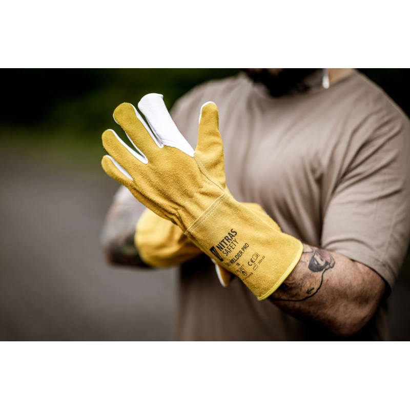 Nitras WELDER PRO, metināšanas cimdi, okera/pelēka, EN ISO 21420, EN 388, EN 12479
