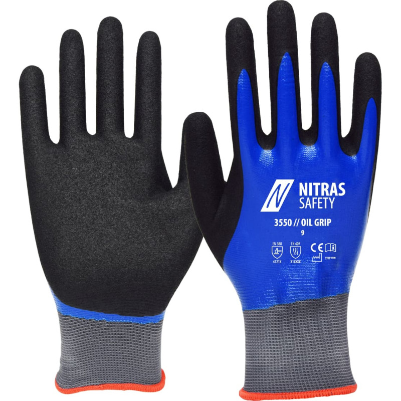Nitras OIL GRIP, montāžas cimdi, zils/melns, EN 388