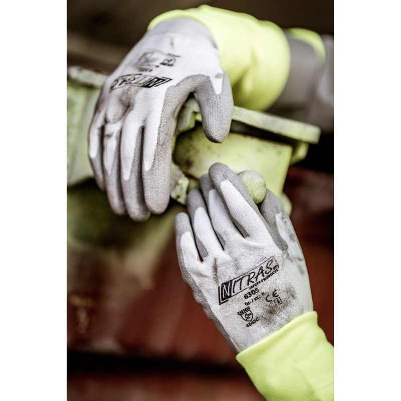 Nitras griezuma aizsargcimdi, balti/pelēki, EN 388