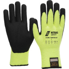 Nitras TAEKI WINTER CUT, aizsargcimdi pret griezumu, neona dzeltens/melns, EN 388, EN 407, EN 511