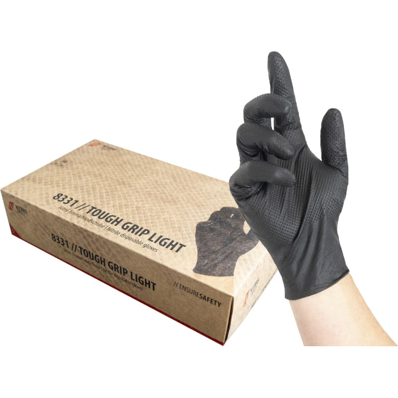 Nitras TOUGH GRIP LIGHT, melni, nitrila vienreizlietojamie cimdi, EN ISO 374, kaste pa 50 gab.