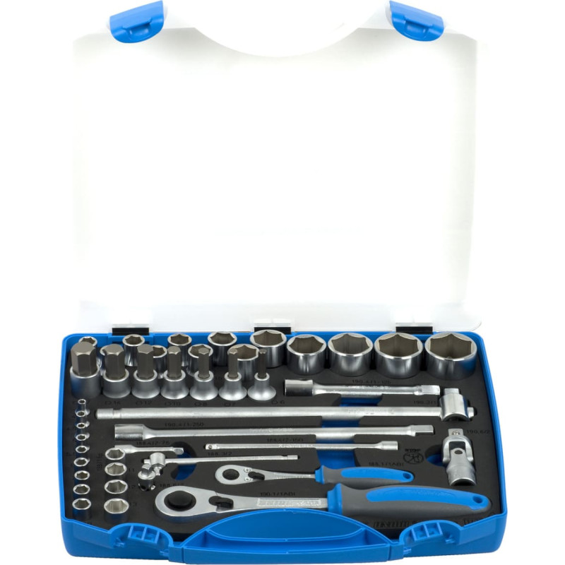 Unior 190BI6P43 Muciņu komplekts 1/2 un 1/4 plastmasas kastē 43gab.