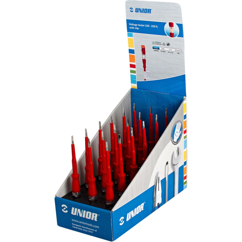Unior 630VDE140ST Komplekts voltage testers on carton display 0