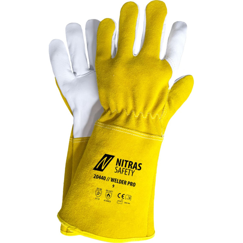 Nitras WELDER PRO, metināšanas cimdi, okera/pelēka, EN ISO 21420, EN 388, EN 12480