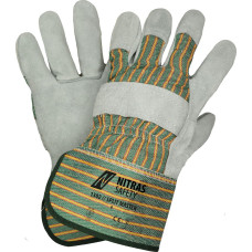 Nitras SPLIT MASTER, cow split leather gloves, green / red / yellow-striped / grey, EN 388