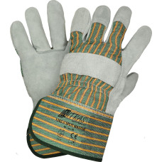 Nitras SPLIT MASTER, cow split leather gloves, green / red / yellow-striped / grey, EN 388