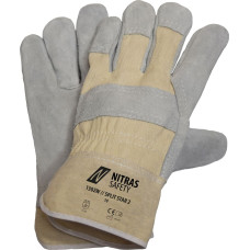 Nitras SPLIT STAR 2, cow split leather gloves, natural colour / grey, EN 388