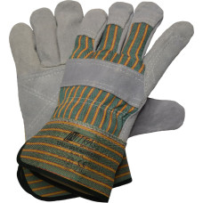Nitras SPLIT MASTER PRO, cow split leather gloves, cotton back, green / red / yellow-striped / grey, EN 388