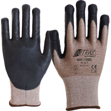 Nitras STEEL, cut and puncture protection gloves, brown / black;, EN 388, DIN SPEC 91365