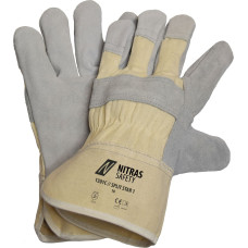 Nitras SPLIT STAR 1, cow split leather gloves, natural colour / grey, EN 388
