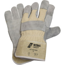Nitras SPLIT STAR V, cow split leather gloves, natural colour / grey, EN 388