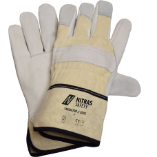 Nitras ZEUS, cow grain leather gloves, natural colour / grey, EN 388
