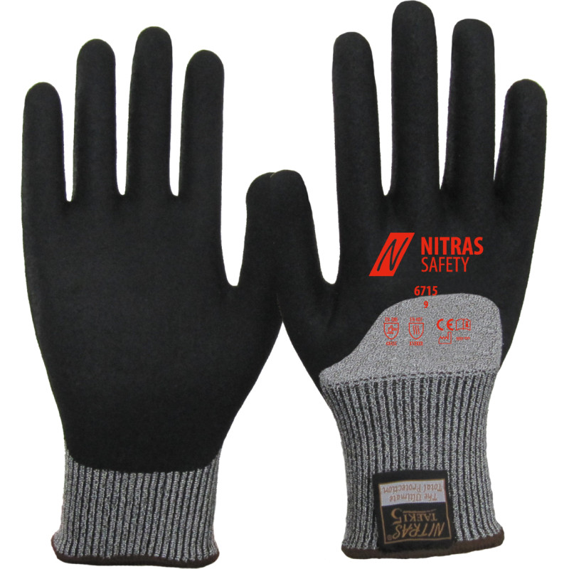 Nitras TAEKI cut protection gloves, grey / black, EN 388, EN 407