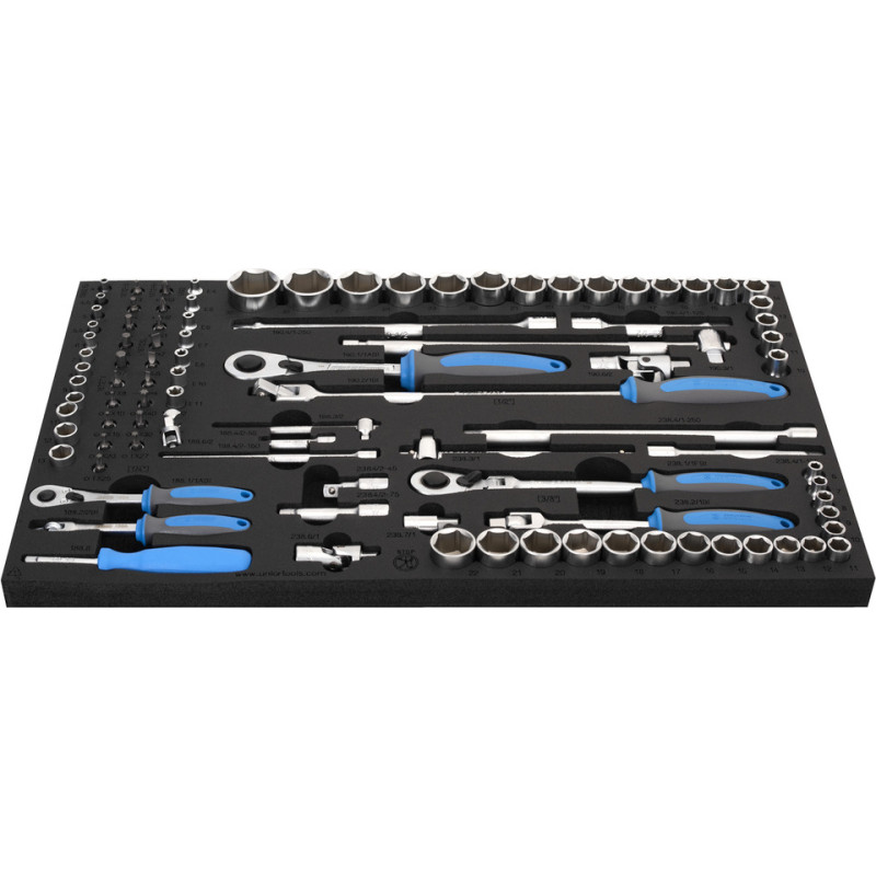 Unior Set of socket wrenches with accessories in SOS tool tray